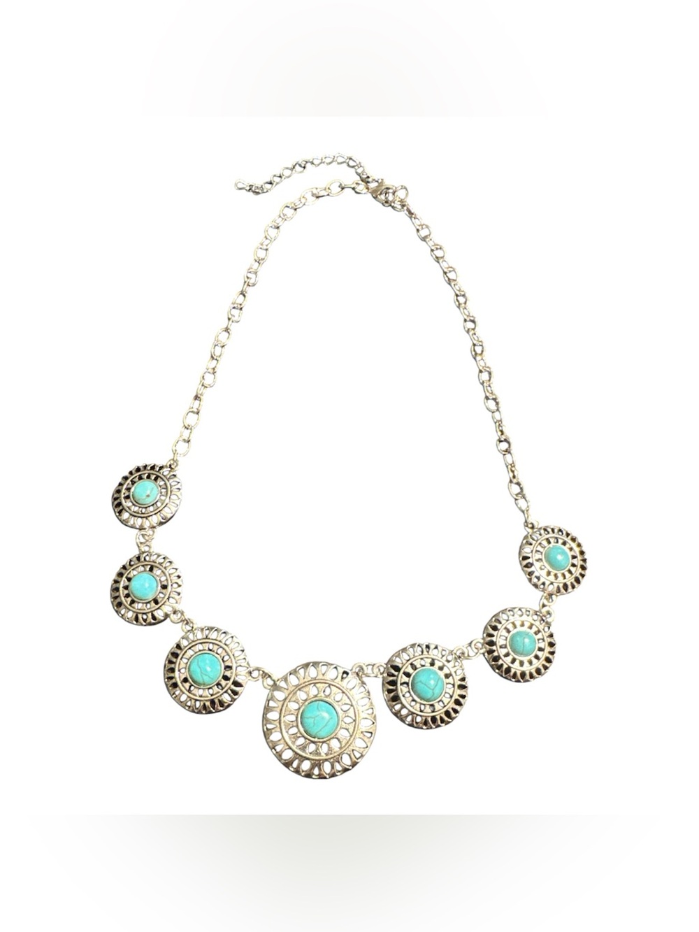 Turquoise Stone Silver-Tone Statement Necklace